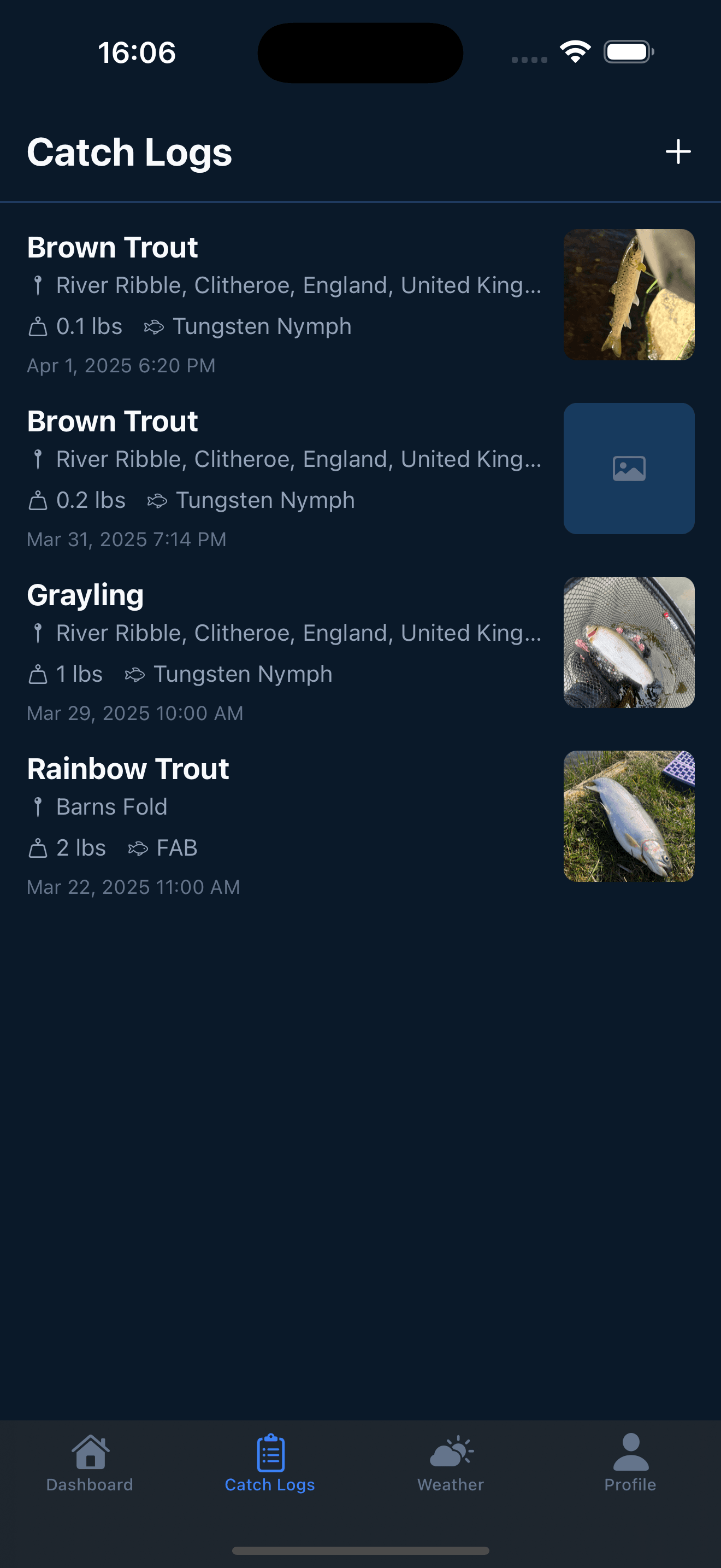 Catch log with fish catches